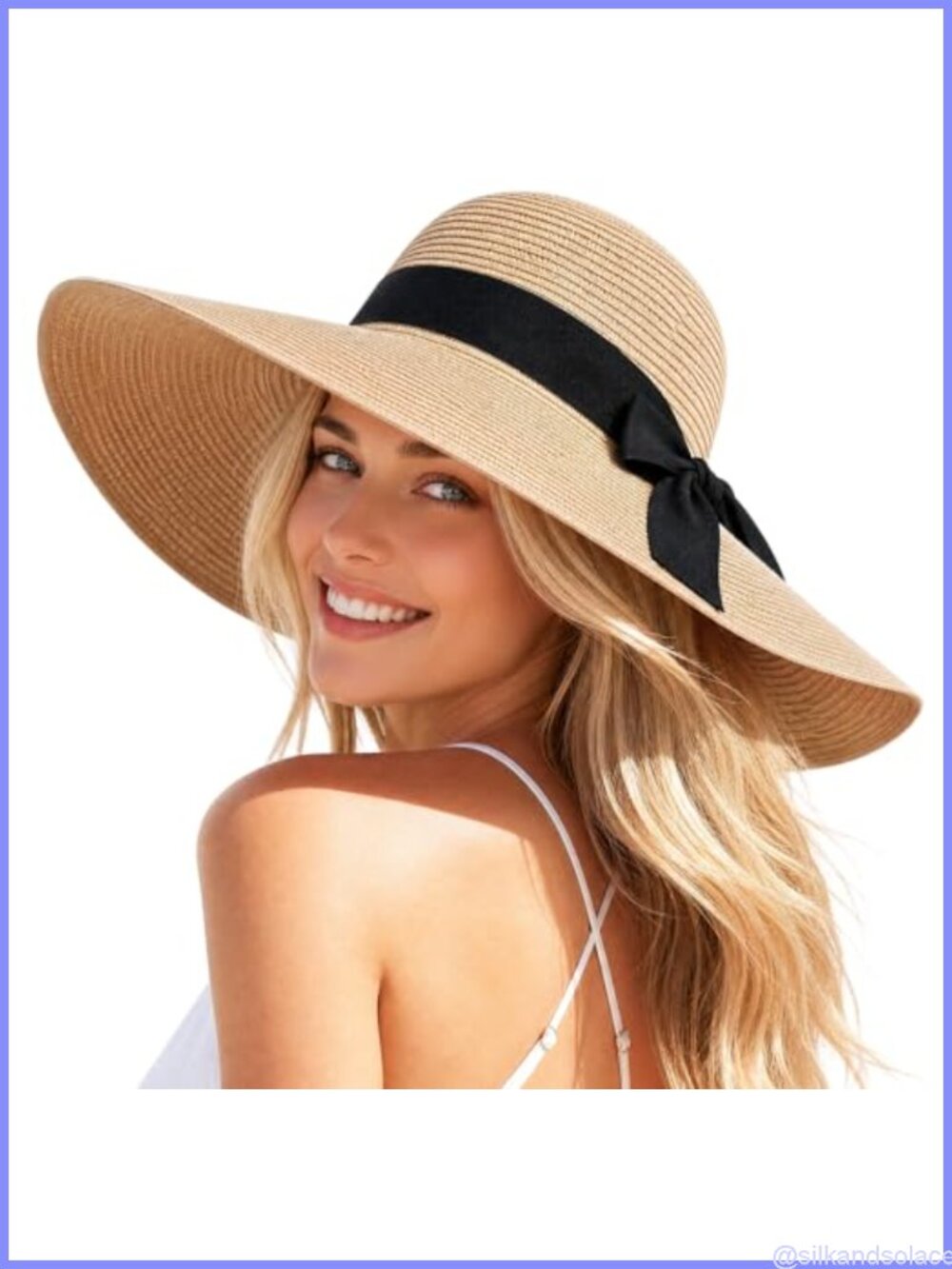 Wide Brim Paper Straw Sun Hat UPF 50+ Foldable Floppy Beach